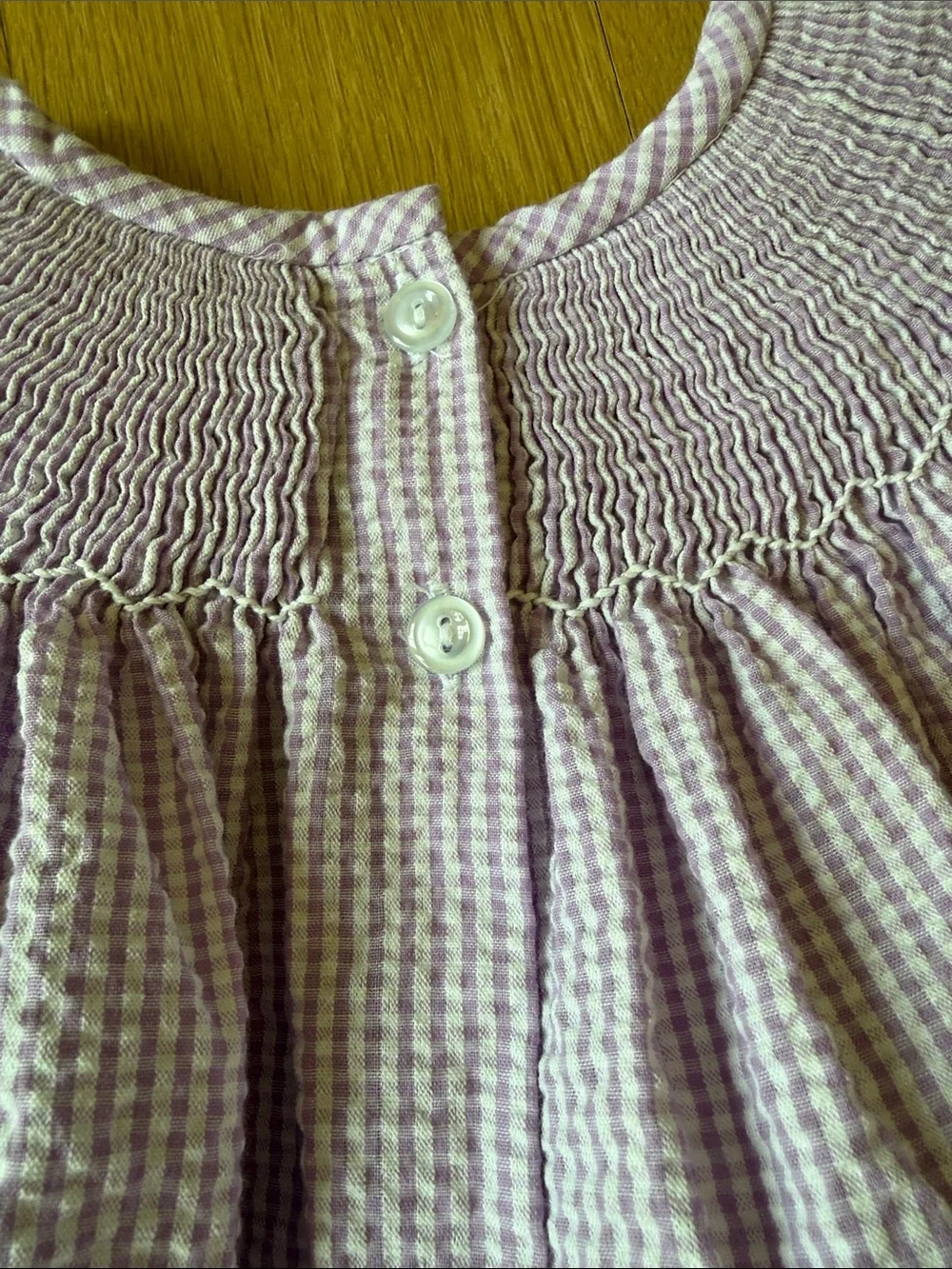 Stitchy Fish Purple Gingham Shirt and Short Set with Smocked Daisy Detail